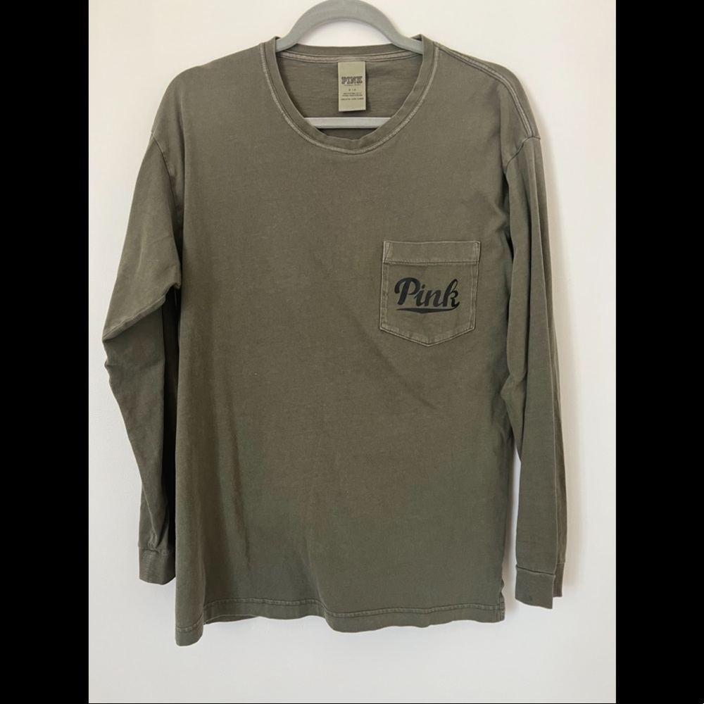 Victoria’s Secret pink olive green long sleeve blouse tshirt size S